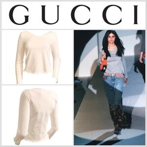 TOM FORD For GUCCI S/S 1999 Bright White Ruffle Blouse Tee Size 38 VINTAGE RARE